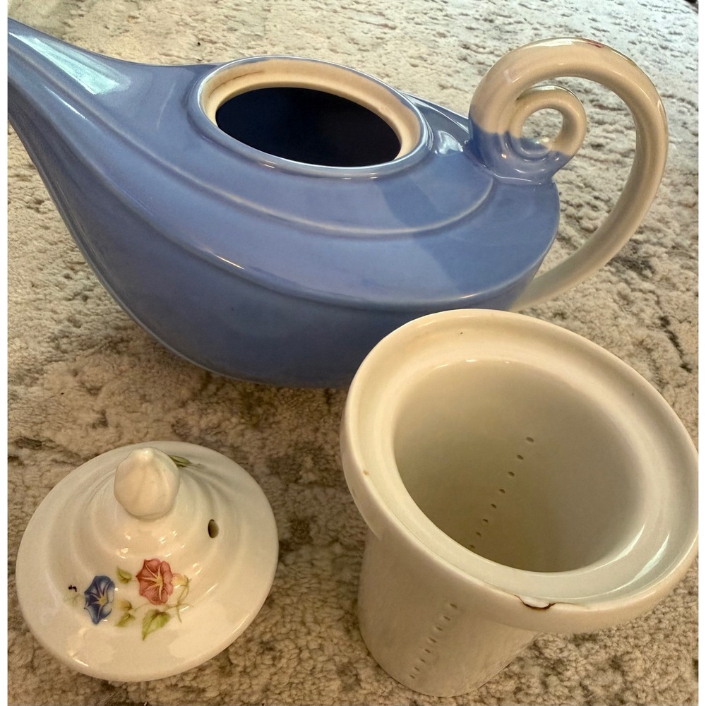 Vintage Hall Superior Blue Aladdin Teapot Mary Dunbar Jewel Floral Lid Infuser